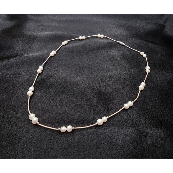 Vintage Sterling Silver 925 Necklace With Genuine White Pearls - Picture 3 of 5